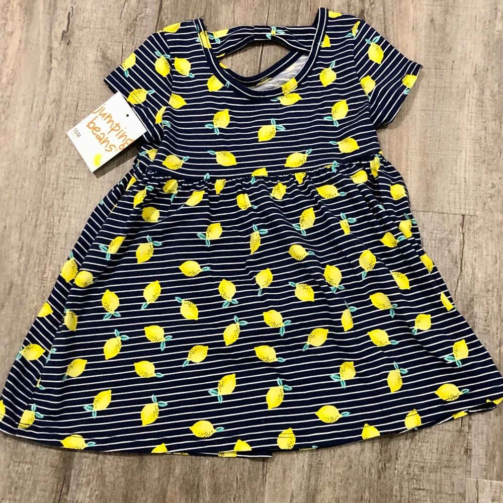 Jumping Beans Blue & White Striped Toddler Sun Dress With Lemons. Size 18 Months